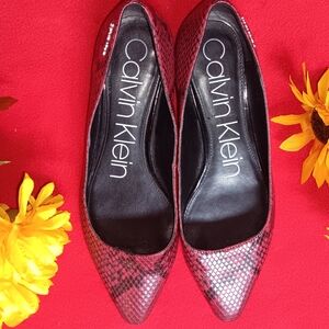 Calvin Klein Red Snakeskin Flats
